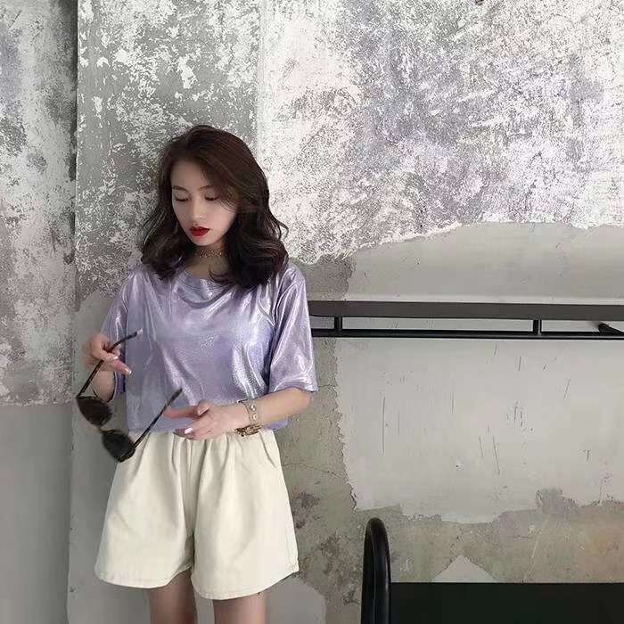 Áo Thun Tay Ngắn Cổ Tròn Màu Trơn Phong Cách Hàn Quốc Thời Trang Mùa Hè Mới Cho Nữ