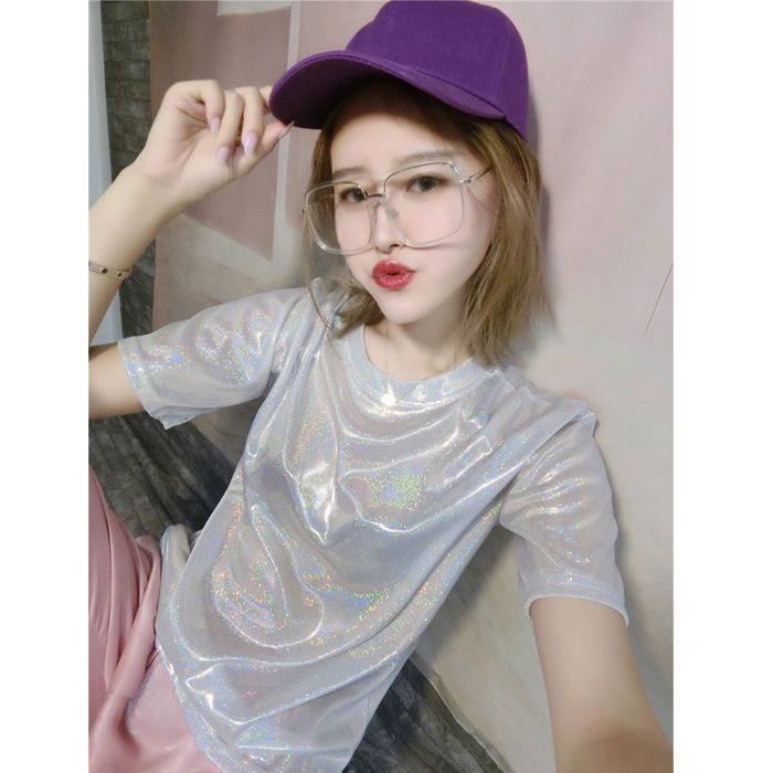 Áo Thun Tay Ngắn Đính Ngọc Trai Lấp Lánh Phong Cách Mới Mùa Hè Cho Nữ