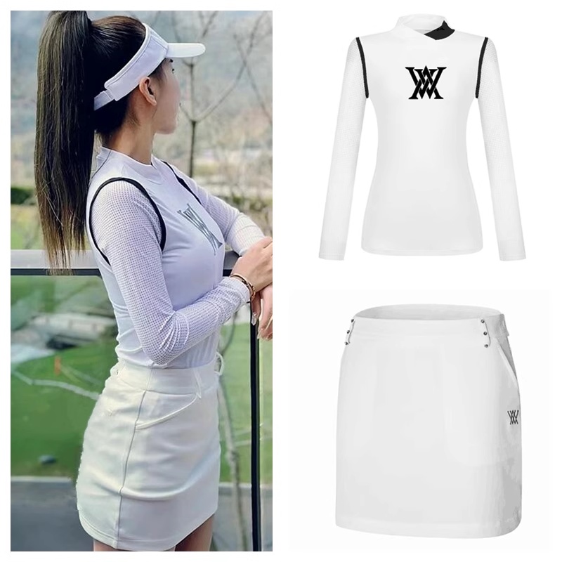Áo Thun Nữ Tay Dài Cổ Tròn Chống Nắng Và Váy Ngắn Bằng Lụa Mát Dùng Khi Chơi Golf