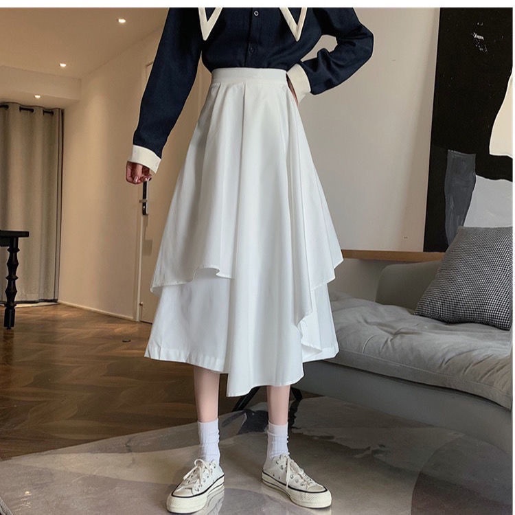 Set Áo Sơ Mi Phối Chân Váy Lệch Tà Phong Cách Preppy Thời Trang Mùa Hè 2023 Mới Cho Nữ