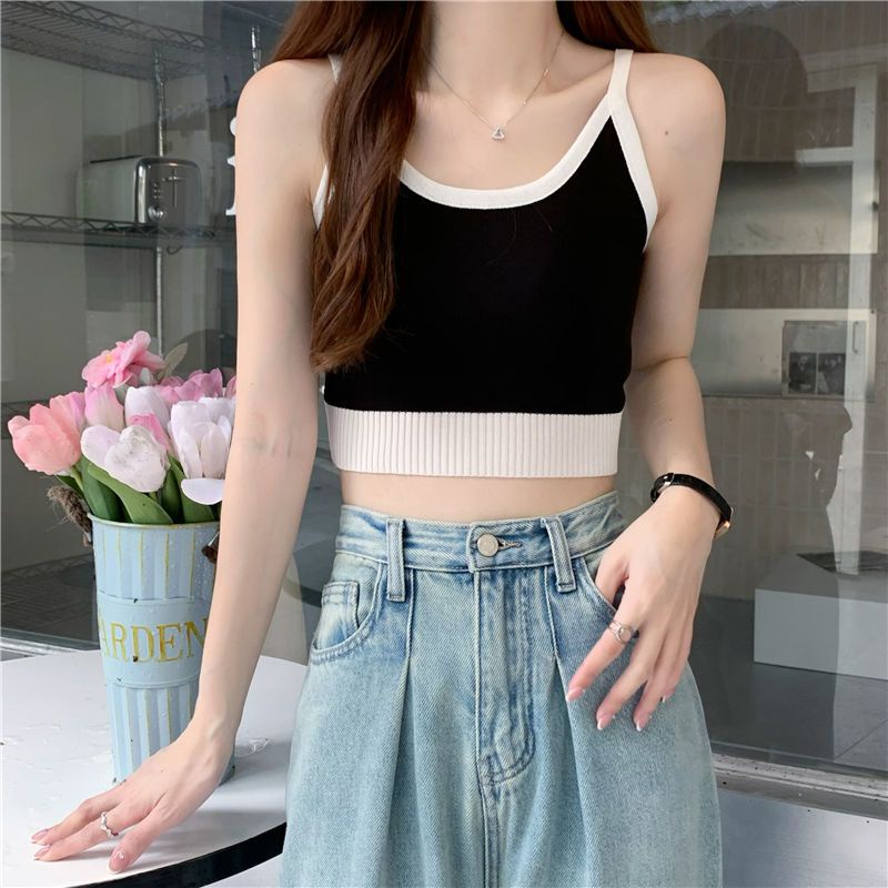 Áo Hai Dây Dệt Kim Dáng Ngắn Phong Cách Hàn Quốc Thời Trang Mùa Hè Cho Nữ