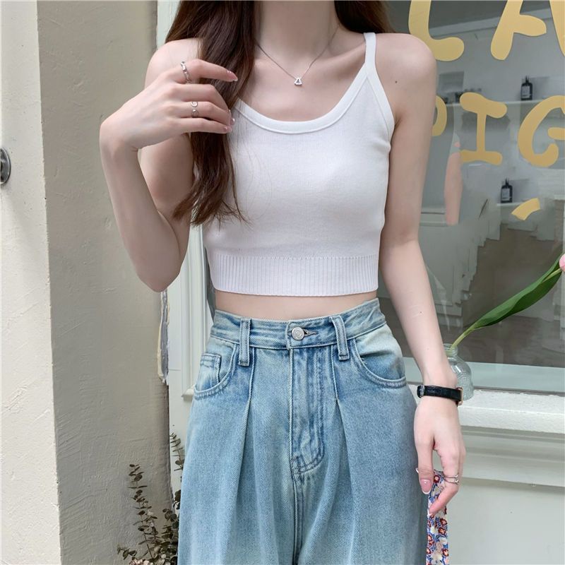 Áo Hai Dây Dệt Kim Dáng Ngắn Phong Cách Hàn Quốc Thời Trang Mùa Hè Cho Nữ