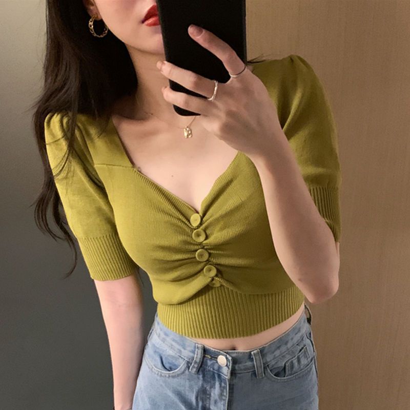 Áo Thun Ngắn Tay Vải Lụa Mát Thời Trang Mùa Hè Phong Cách Pháp Cho Nữ