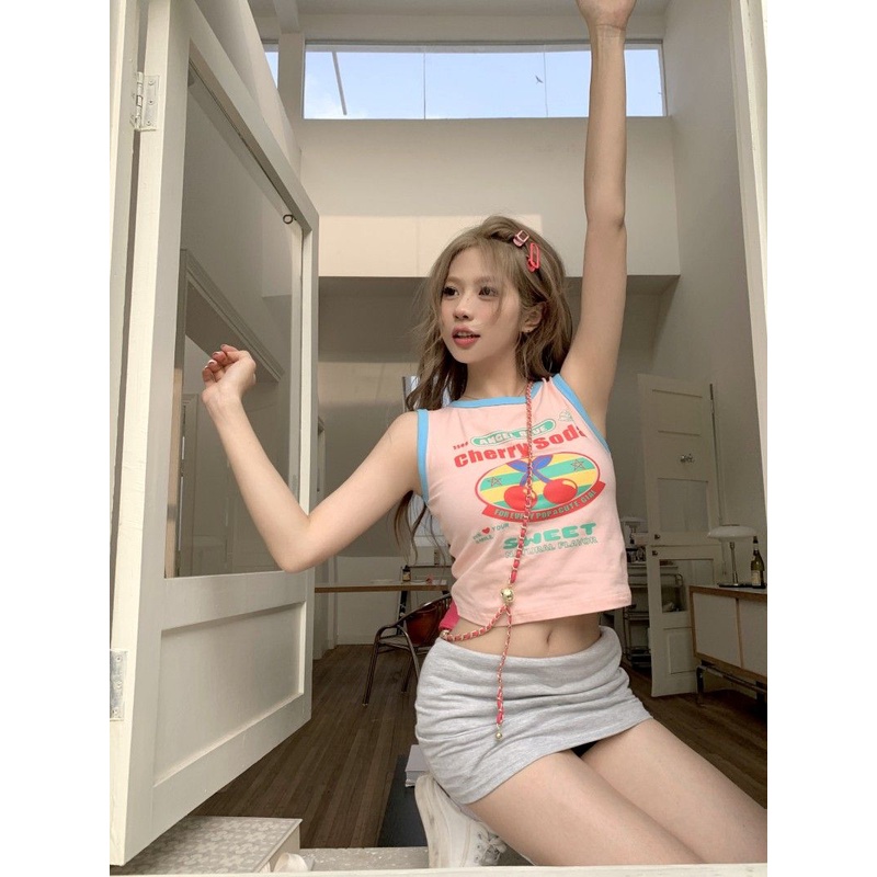 Áo Hai Dây Ôm Dáng Vừa Vặn Mùa Hè In Họa Tiết Màu Trơn Kiểu Chữ I Cho Nữ Mặc Ngoài Búp Bê Barbie / Barbiecore