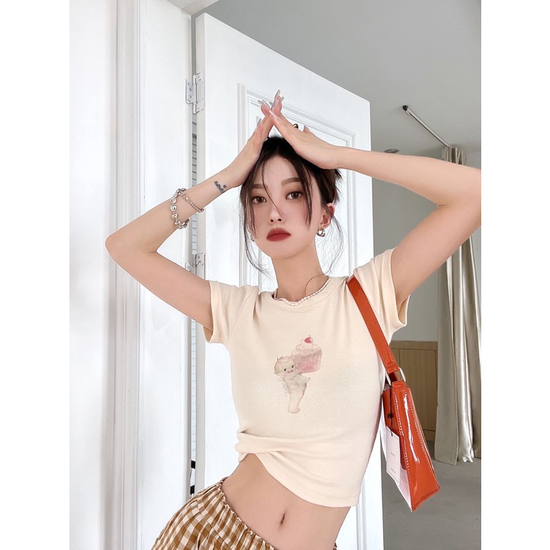 Áo Thun Cotton Ngắn Tay Ôm Dáng Phong Cách Mới Cho Nữ