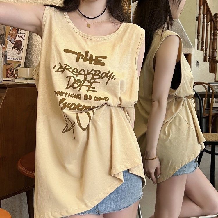 Áo Thun Thể Thao 100% Cotton Không Tay Dáng Rộng In Chữ Phong Cách Đường Phố Dành Cho Nam Và Nữ