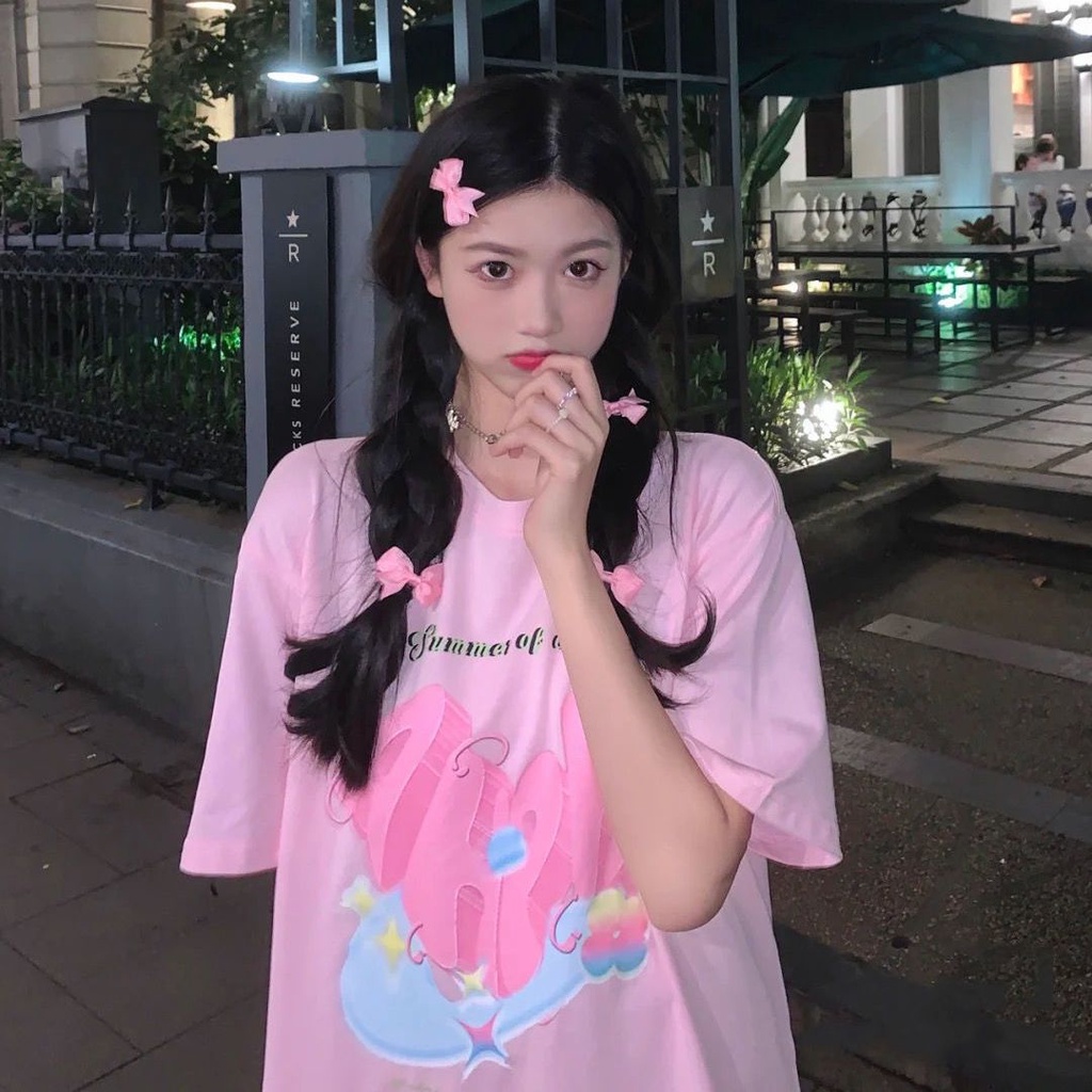 Áo Thun 100% Cotton Tay Ngắn Dáng Rộng Phong Cách Hàn Quốc Thời Trang Mùa Hè Cho Nữ