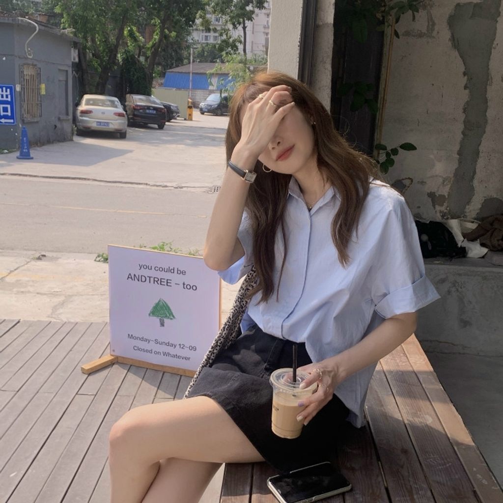 Áo Sơ Mi Tay Ngắn Dáng Rộng Màu Hồng Thời Trang Mùa Hè Hàng Mới Dành Cho Bạn Nữ