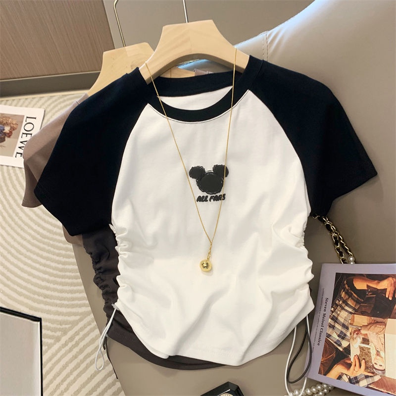 Áo Thun Tay Ngắn In Họa Tiết Màu Sắc Tương Phản Thời Trang Mùa Hè 2023 Phong Cách Hàn Quốc Cho Bé Gái