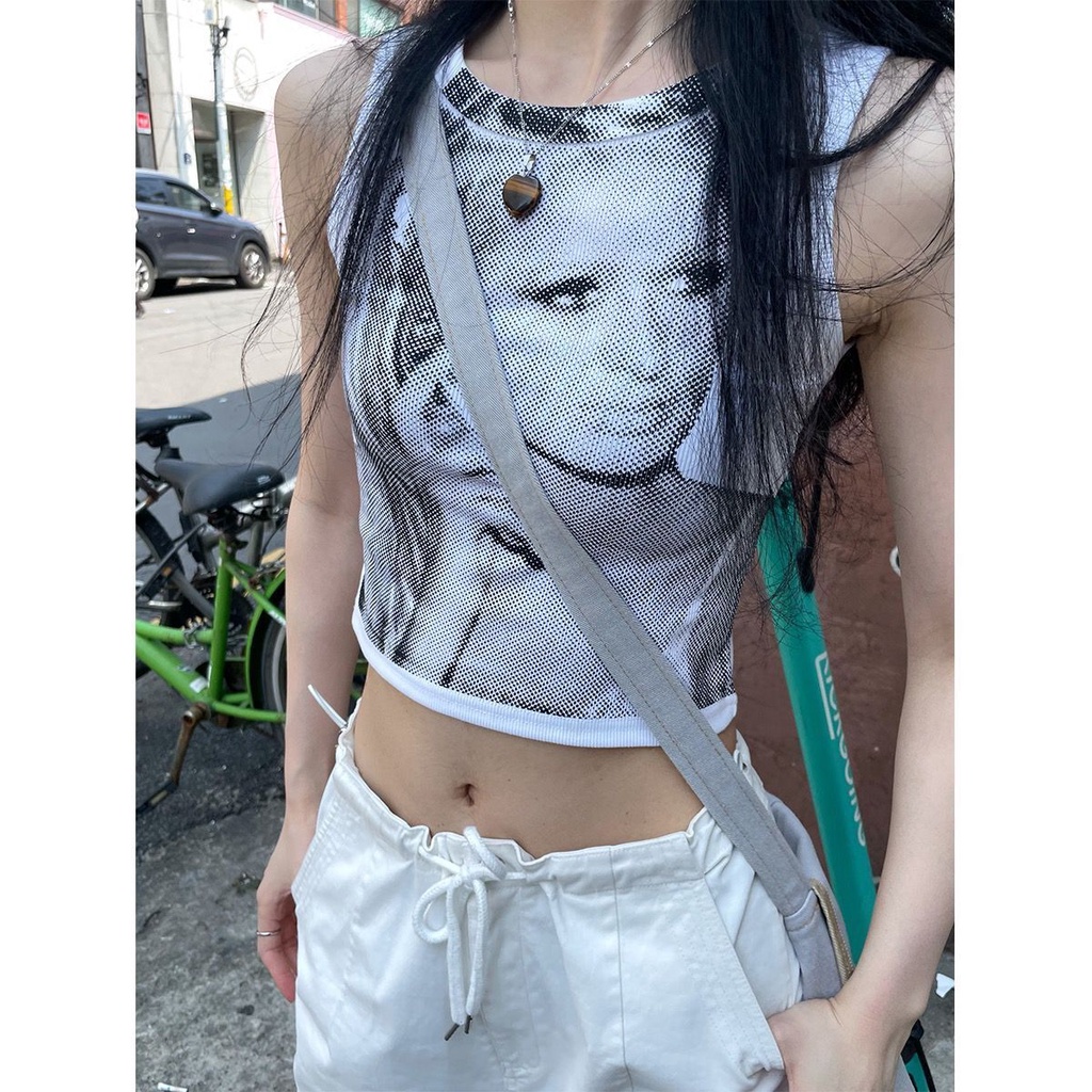 Bán Chạy Bán Chạy ~ Áo Thun Không Tay Dáng Ôm Vừa Vặn In Họa Tiết Phong Cách Hàn Quốc Mới Dễ Phối Đồ Cho Nữ