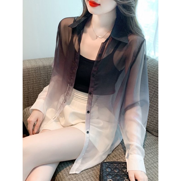 Áo Sơ Mi Tay Dài Chống Nắng Dáng Rộng Màu Gradient Phong Cách Hàn Quốc Thời Trang Mùa Hè Hàng Mới Dành Cho Bạn Nữ