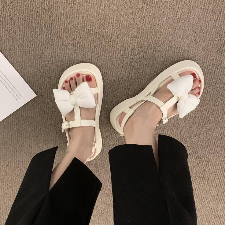 Giày Sandal Đế Dày Đính Nơ Thời Trang Mùa Hè