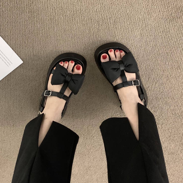 Giày Sandal Đế Dày Đính Nơ Thời Trang Mùa Hè