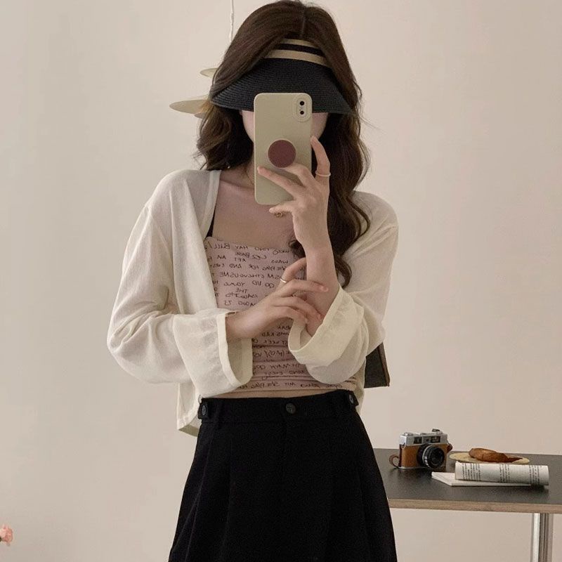 Áo Khoác Cardigan Dệt Kim Mỏng Tay Dài Dáng Ngắn Thời Trang Dành Cho Nữ