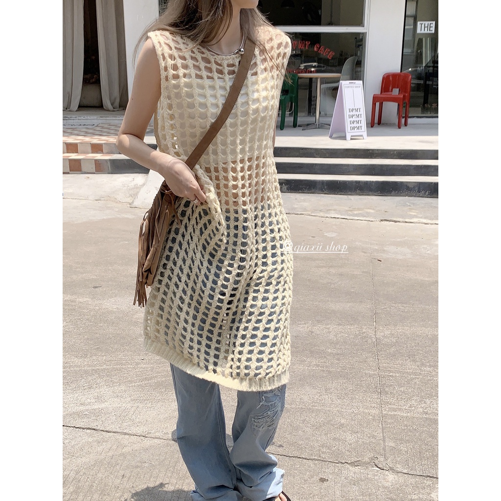 Phong Cách Mới Is Coming Áo Lưới Dệt Kim Rỗng Dáng Dài Phong Cách Niche Chic Thiết Kế Kiểu Nhật Ký Mặc Vào Mùa Hè Cho Nữ