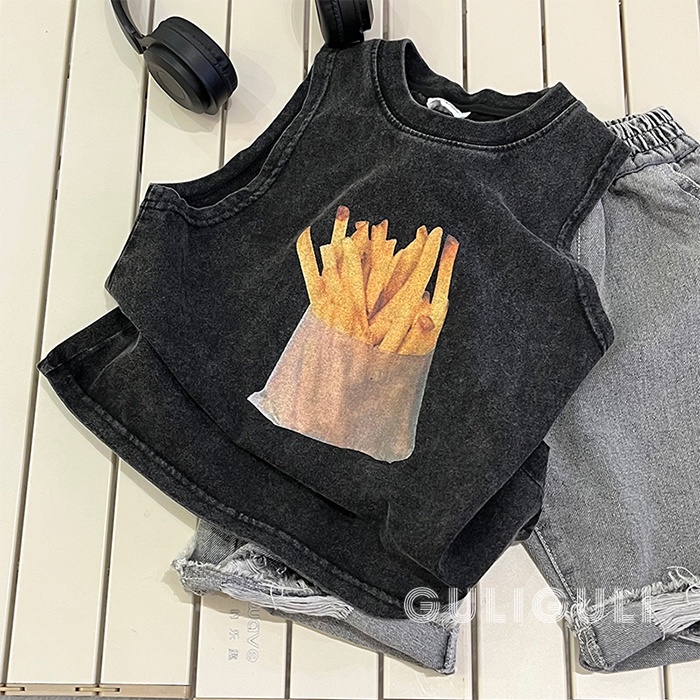 Áo Thun Cotton Đen Sát Nách Mùa Hè Dáng Rộng Cổ Điển Cho Bé Trai