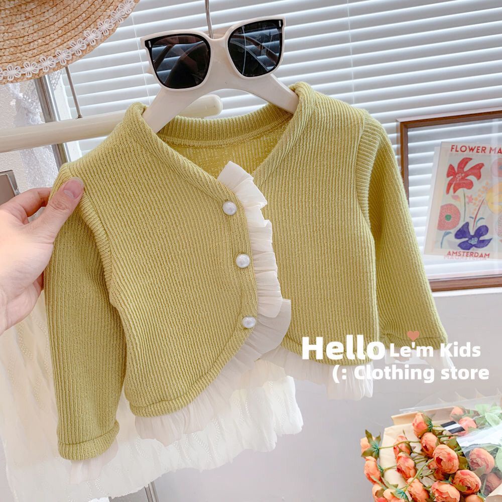 Áo Khoác Dệt Kim Dáng Ôm Màu Sắc Ngọt Ngào Phong Cách Công Chúa Ngọt Ngào Thời Trang Mùa Thu Cho Bé Gái