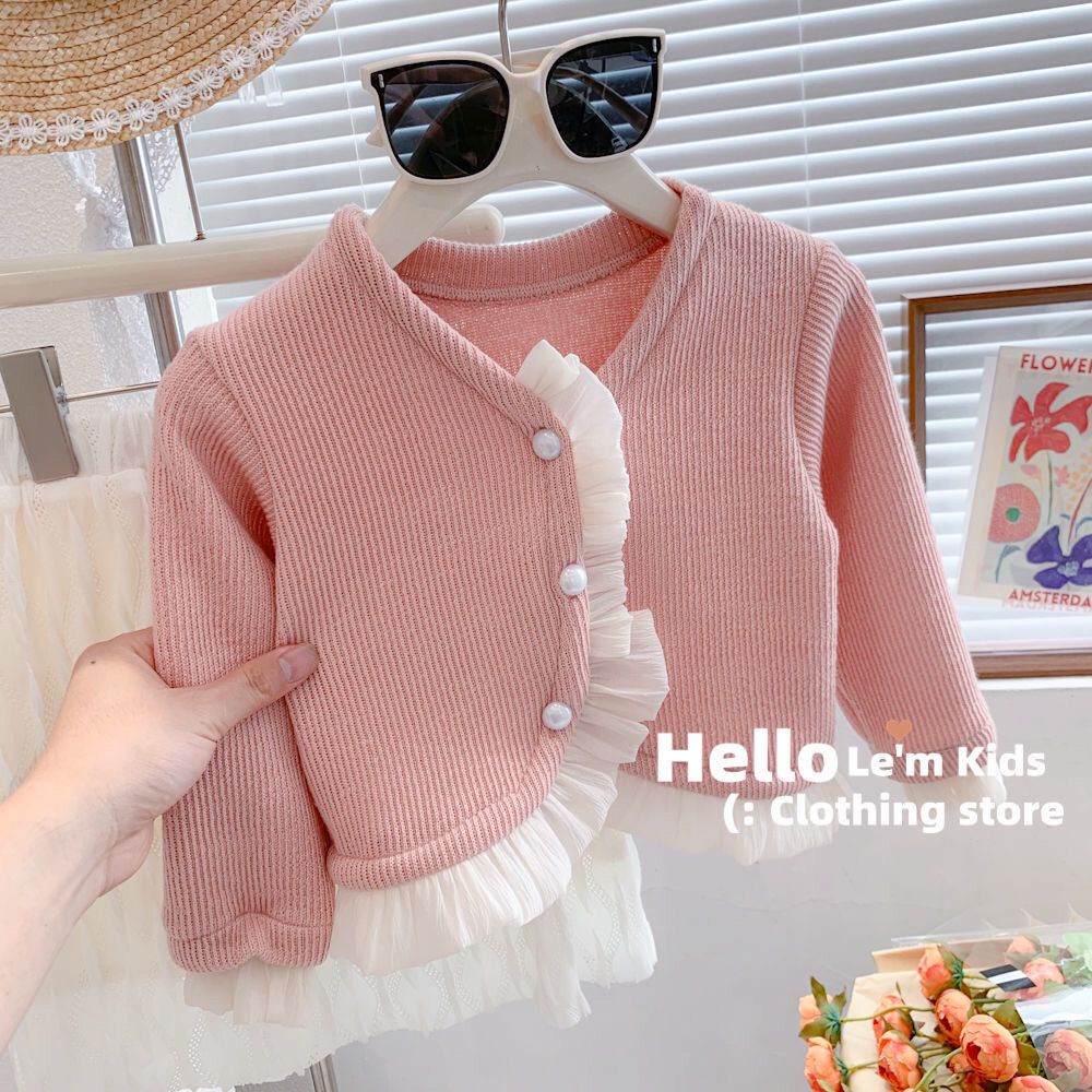 Áo Khoác Dệt Kim Dáng Ôm Màu Sắc Ngọt Ngào Phong Cách Công Chúa Ngọt Ngào Thời Trang Mùa Thu Cho Bé Gái