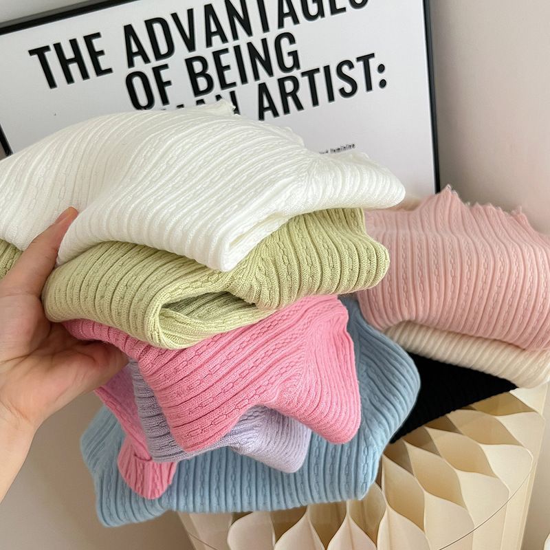 Áo Sweater Dệt Kim Cổ Lọ Phối Ren Thời Trang Thu Đông Cho Bé Gái