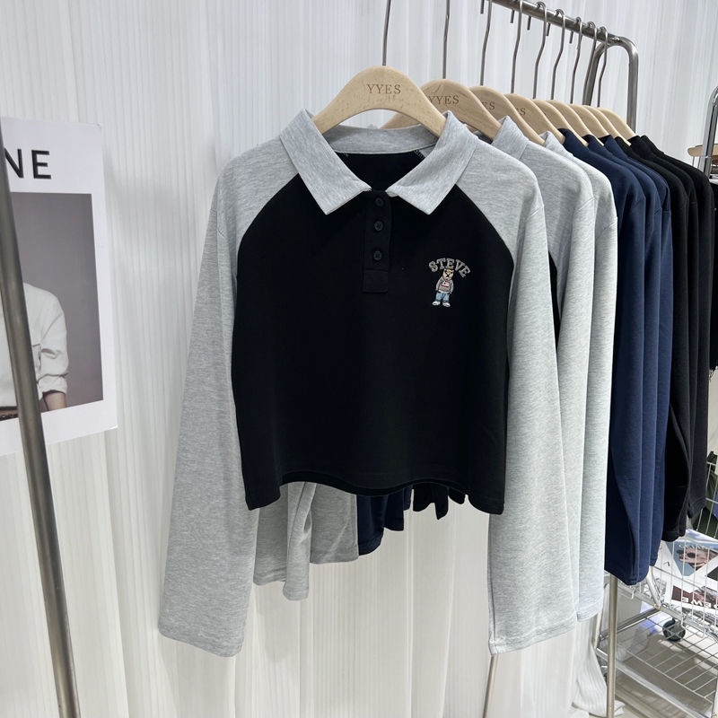 Hàng Mới Về Áo Thun Polo Tay Dài Thêu Họa Tiết Phong Cách Hàn Quốc Mới 2023 Cho Bé Gái