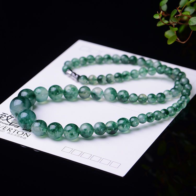 Vòng cổ ngọc bích tự nhiên nguyên chất chính hãng ngọc lục bảo chuỗi tháp nữ hoa nổi màu xanh lá cây quartzite 2023.8.9