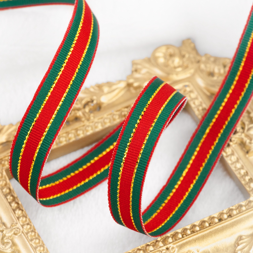 Giáng sinh ruy băng quà tặng hộp quà bao bì màu đỏ xanh lá cây kẻ sọc ruy băng bó hoa tươi trang trí bánh ruy băng nơ diy