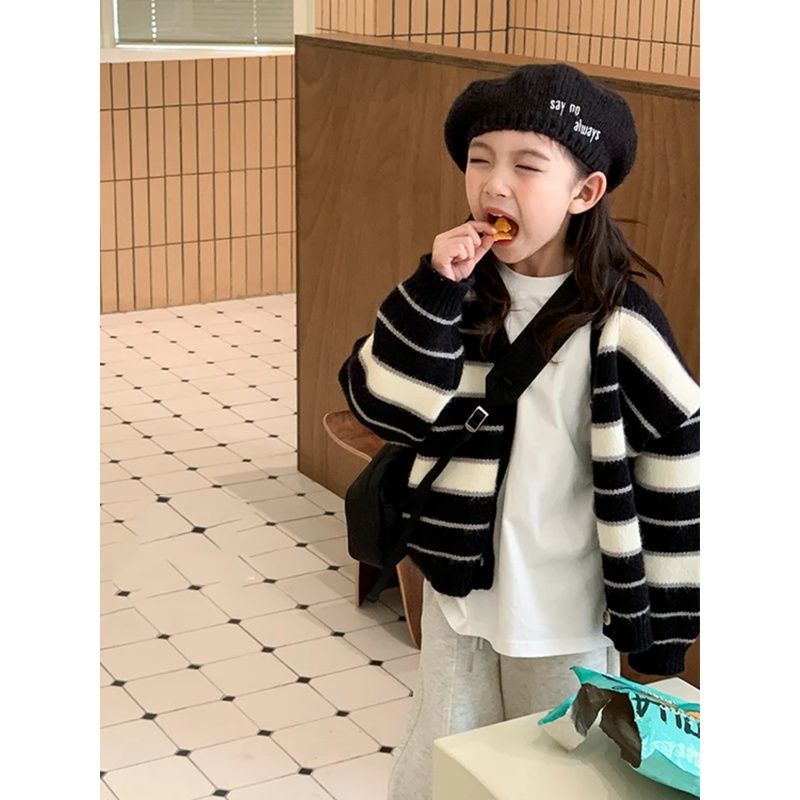 Áo Khoác cardigan Dệt Kim Kẻ Sọc Thời Trang Xuân Thu Cho Bé