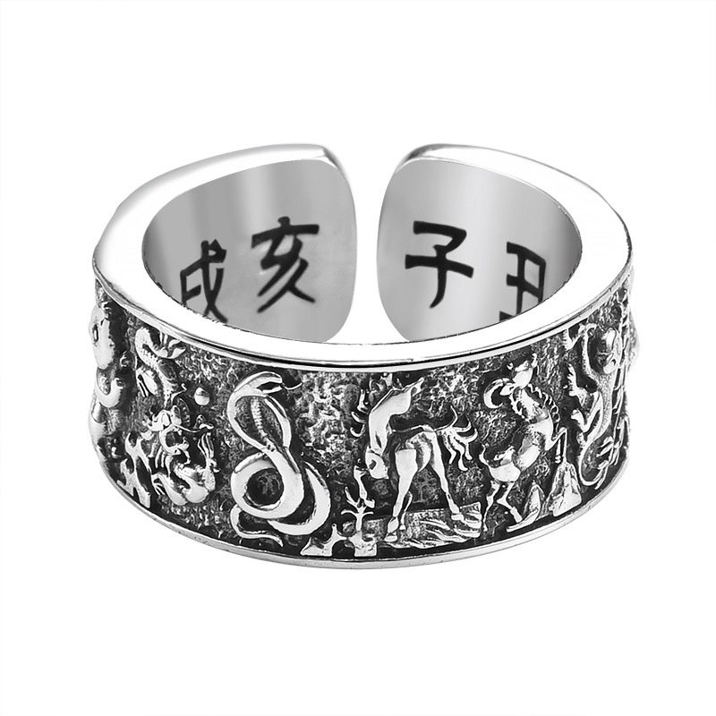 Nhẫn Hở Mạ Bạc 925 Hình Cung Hoàng Đạo Độc Đáo Phong Cách Retro Cho