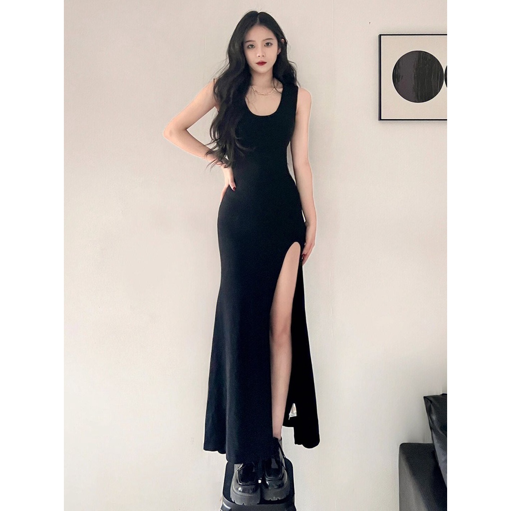 UOUO Váy body cho nữ đi chơi đi biển đầm mới, Váy body xòe ôm eo 2 dây, tiểu thư, sang chảnh, vải co giãn LYQ040704