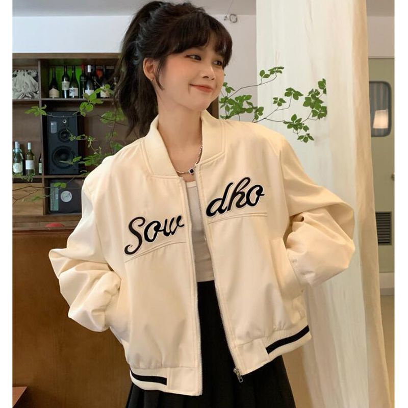 Áo Khoác Bóng Chày Dáng Rộng Thêu Chữ Thời Trang Xuân Thu Mới 2023