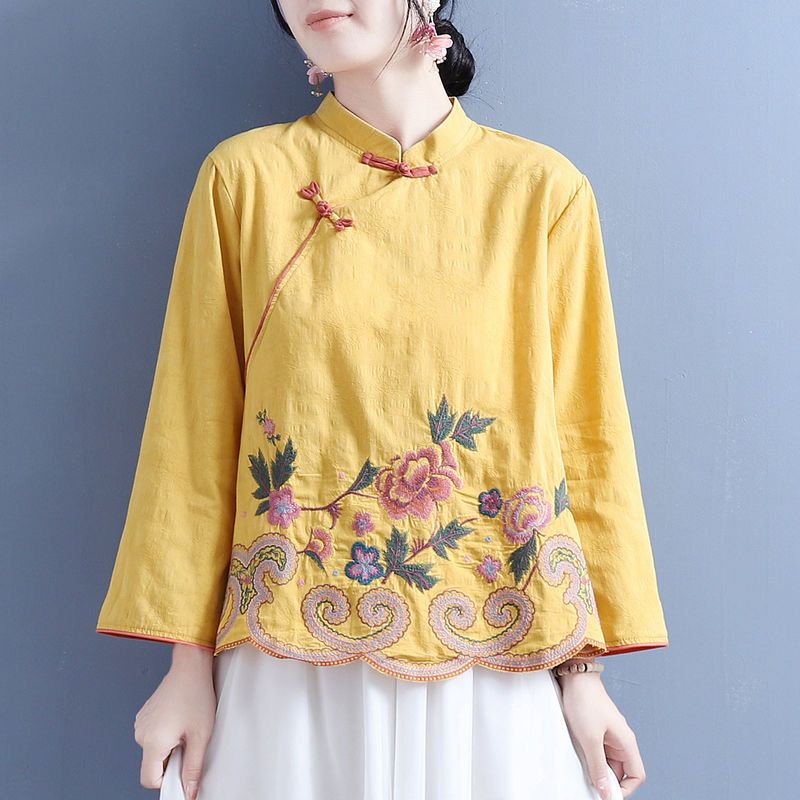 Áo Sơ Mi Tay Dài Cổ Đứng Phong Cách Dân Tộc Trung Hoa Thời Trang Mùa Xuân 2023 2023 Dành Cho Bạn Nữ