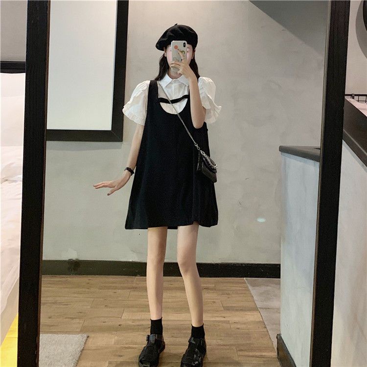 Set Áo Sơ Mi Tay Ngắn + Chân Váy Yếm Phong Cách Hàn Quốc Thời Trang Mùa Hè 2022 Cho Nữ