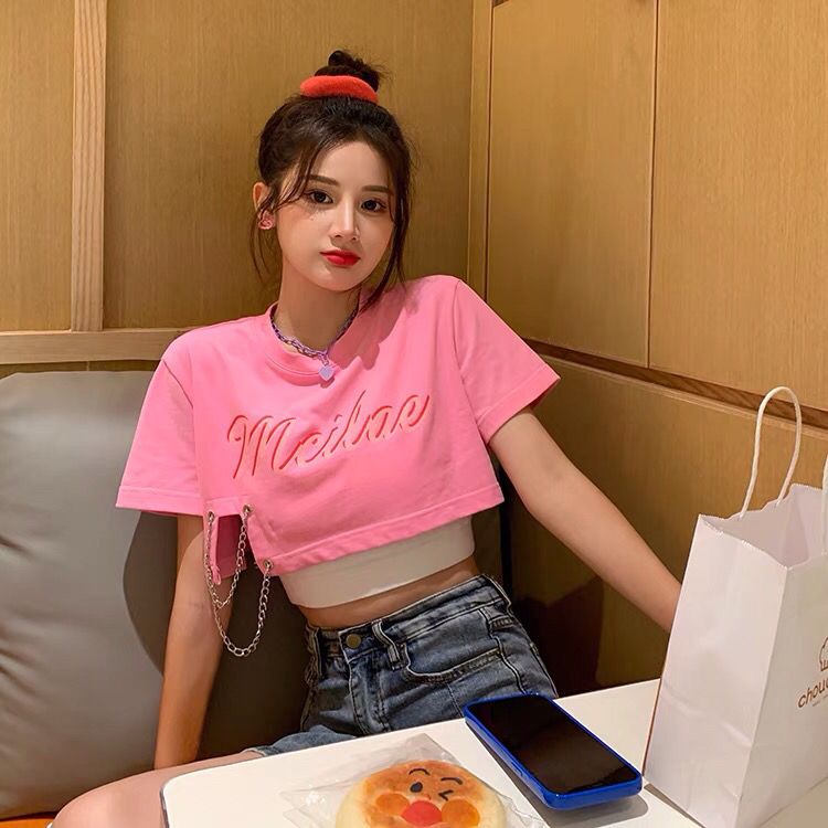 Áo Croptop In Chữ Phong Cách Hàn Quốc Cho Nữ