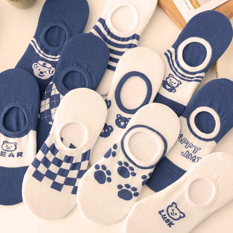 Vớ Mỏng Nhẹ Thoải Mái Chống Trượt Họa Tiết Gấu Dễ Thương Cho Nữ