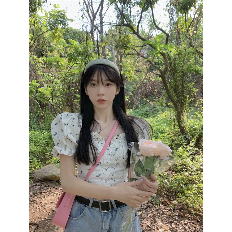 Cozok Áo Sơ Mi Tay Phồng Ngắn Cổ Bẻ In Hoa Dễ Phối Đồ Hợp Thời Trang