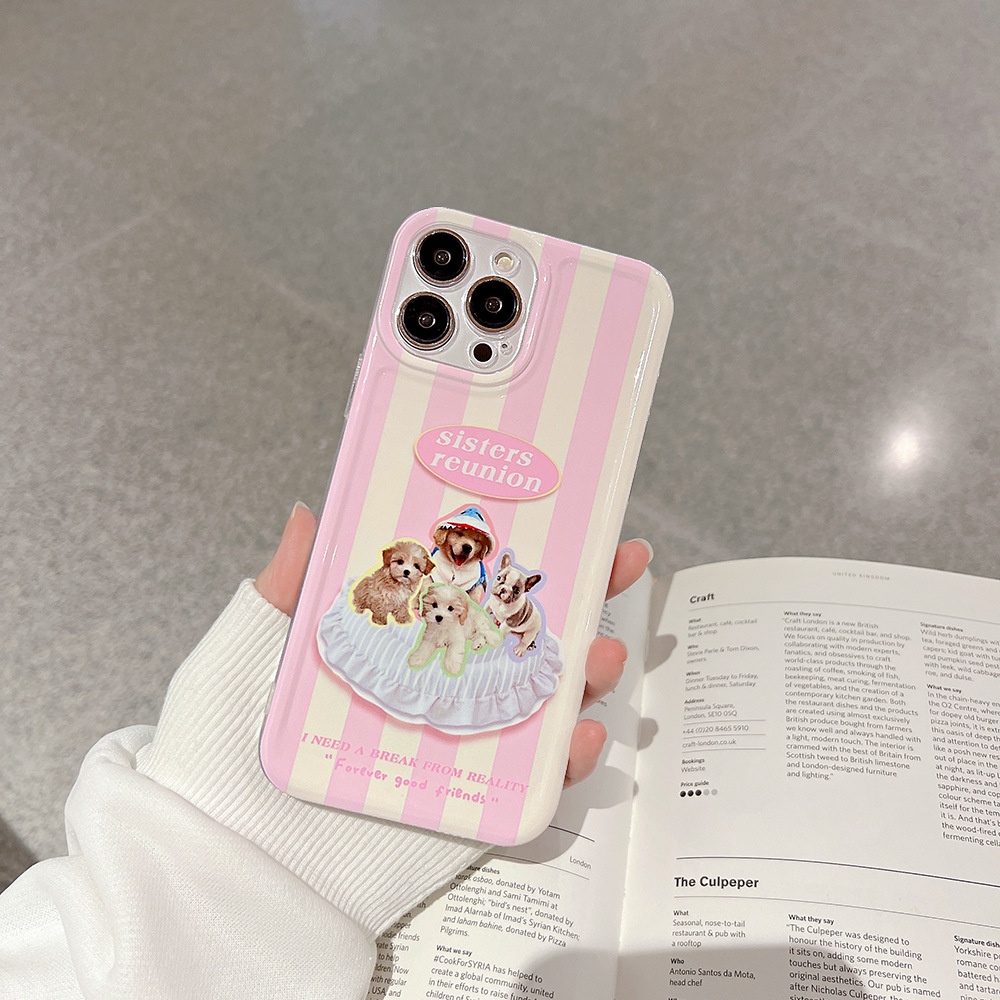 Ốp Điện Thoại Màu Hồng Họa Tiết Chú Cún Dễ Thương Cho Iphone13pro Max Xs 14plus 12 / 11