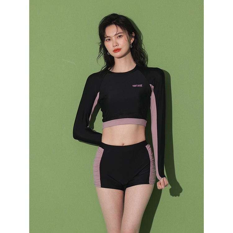 Áo tắm dài tay màu đen thể thao thời trang cho phụ nữ HZFWC1922