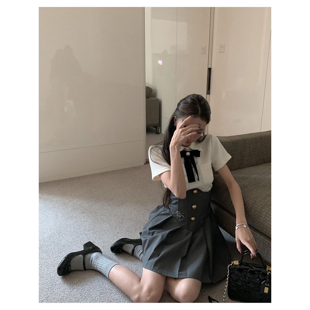 Chân Váy Chữ a Xếp Ly Lưng Cao Phong Cách Preppy Thời Trang Mùa Xuân 2023 Mới