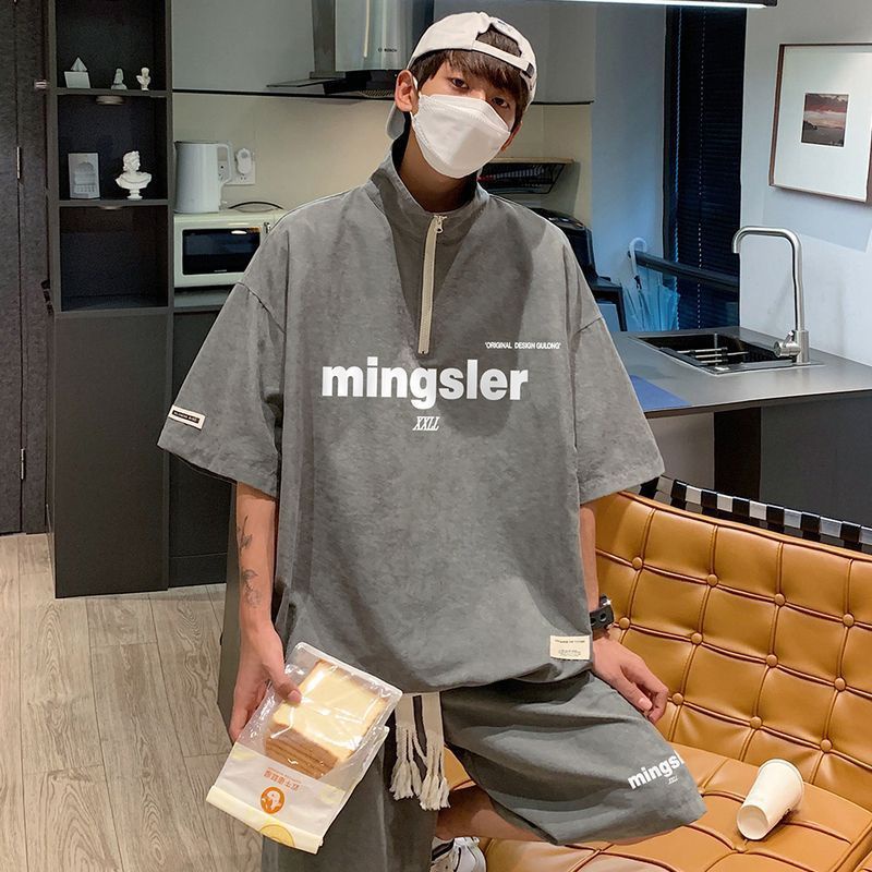 Bộ Đồ Thể Thao Hai Mảnh Áo Tay Ngắn Có Khóa Kéo Và Quần Short Thời Trang Mùa Hè Cao Cấp Cho Nam