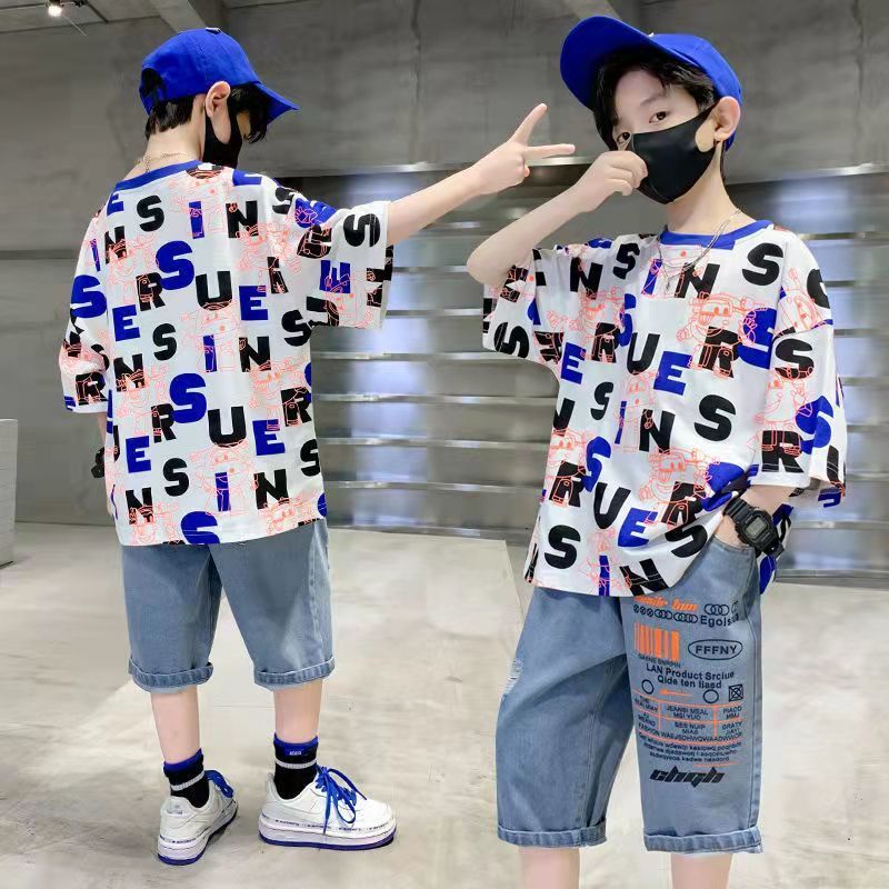 Hàng Mới Về Bộ Quần Áo Denim Ngắn Tay Thời Trang 2023 Cho Bé Trai