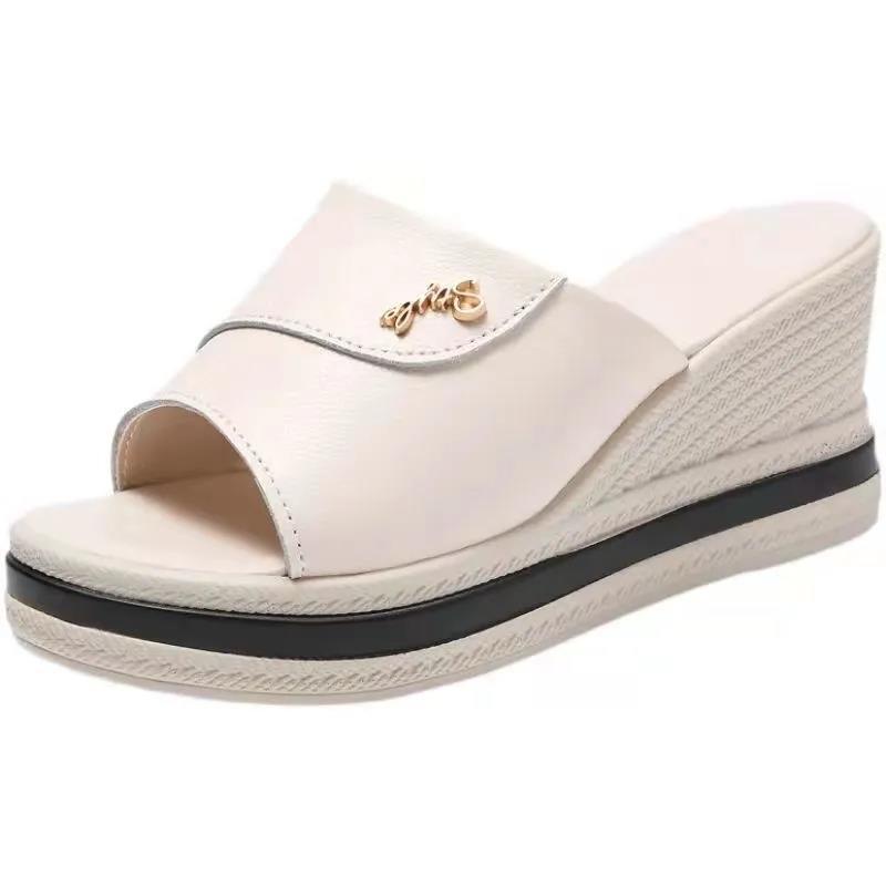Dép Sandal Bằng Da Mềm Đế Xuồng Dày Thời Trang Mùa Hè