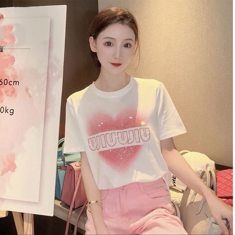 Áo Thun Tay Ngắn In Chữ Love Đính Đá Thời Trang Mùa Hè Mới Cho Nữ