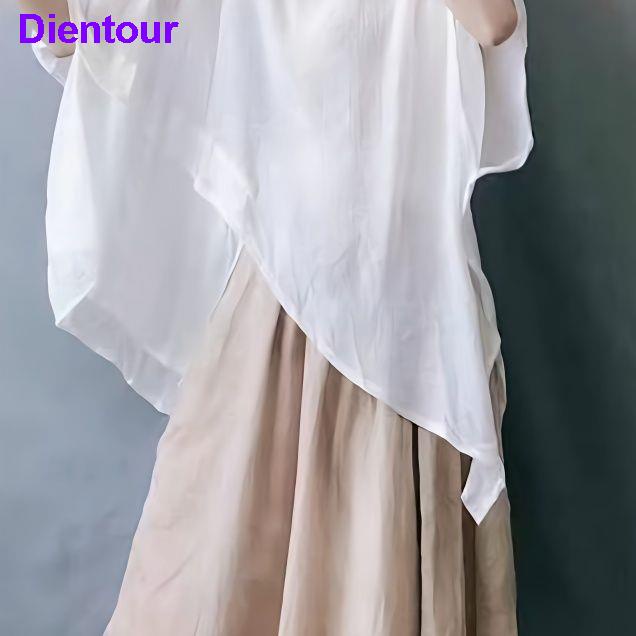 Giao Hàng Trong Vòng 24 Giờ#Áo Thun Cánh Dơi Chống Nắng Dáng Rộng Vải Lanh Mỏng Viền Lệch Tà Kiểu Tối Giản Thanh Lịch