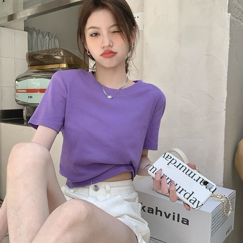 Hàng Mới Về ~ Áo Thun Ngắn Tay Ôm Dáng Vừa Vặn Với Thiết Kế Hở Lưng Phong Cách Mới Cho Nữ