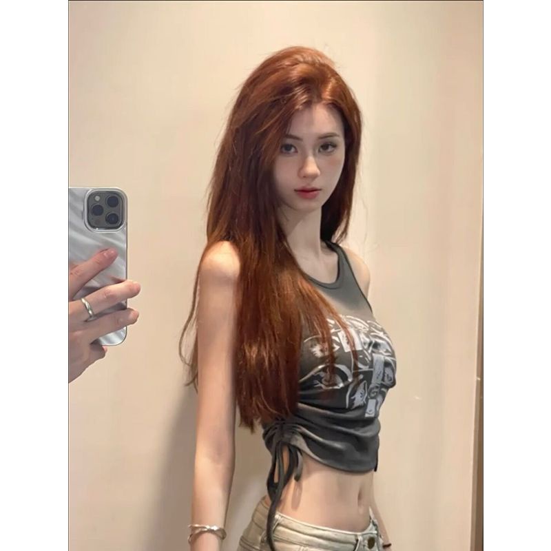 Hot Sale ~ Áo Hai Dây Ngắn Hở Rốn Không Tay In Họa Tiết Mắt Sáng Tạo Phong Cách Retro Thời Trang Nữ Hot Girl