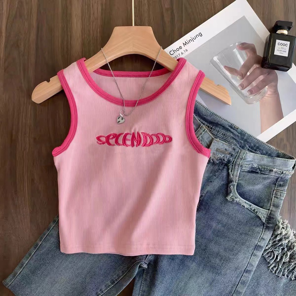 Áo Hai Dây Dáng Ngắn Màu Hồng Phong Cách Retro Mỹ Thời Trang Mùa Hè Cho Nữ