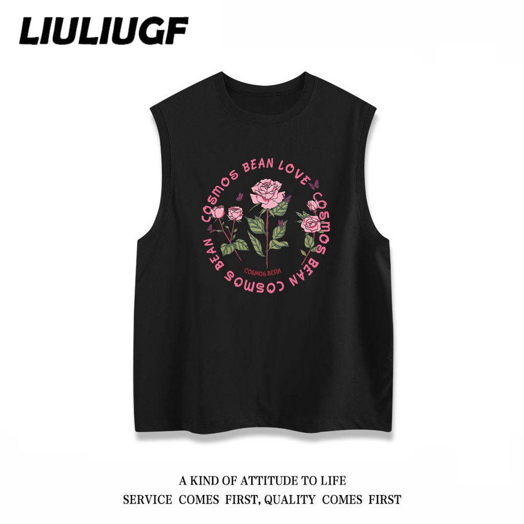 Áo Thun Thể Thao Không Tay In Hình Hoa Hồng Phong Cách Đường Phố Mỹ Thời Trang Mùa Hè Cho Cặp Đôi