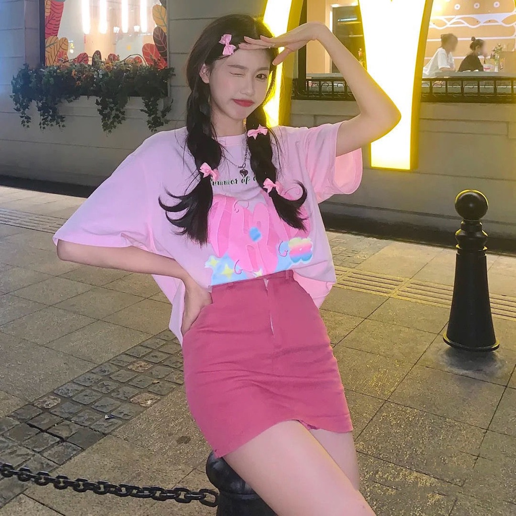 Áo Thun 100% Cotton Tay Ngắn Dáng Rộng Phong Cách Hàn Quốc Thời Trang Mùa Hè Cho Nữ