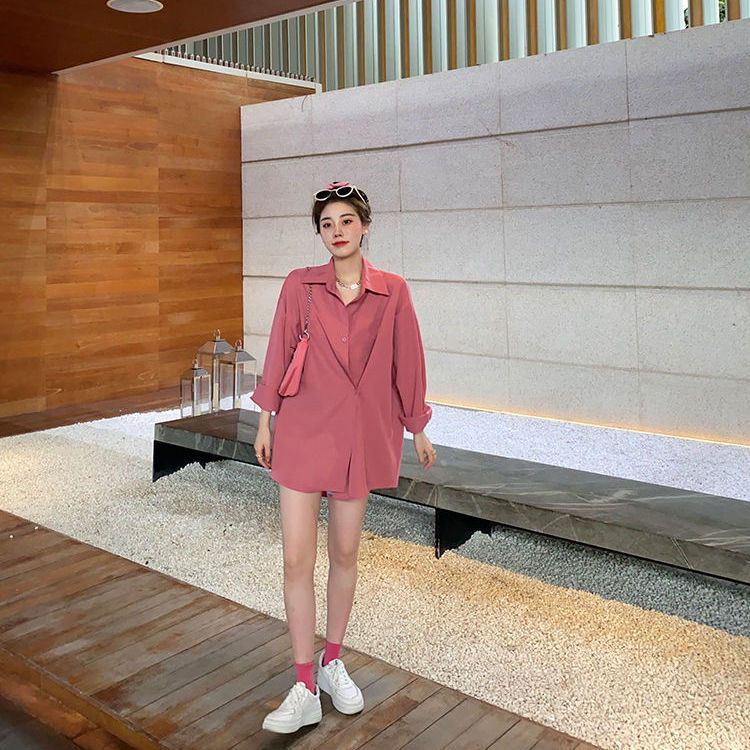 Áo Sơ Mi Nữ Tay Dài Dáng Rộng Cài Khuy Bất Đối Xứng Phong Cách Hàn Quốc Thiết Kế