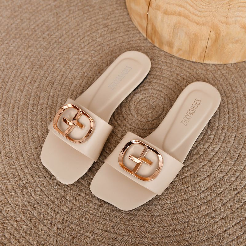 Dép Sandal Mũi Vuông Đế Bằng Thời Trang Đi Biển Mùa Hè Cho Nữ